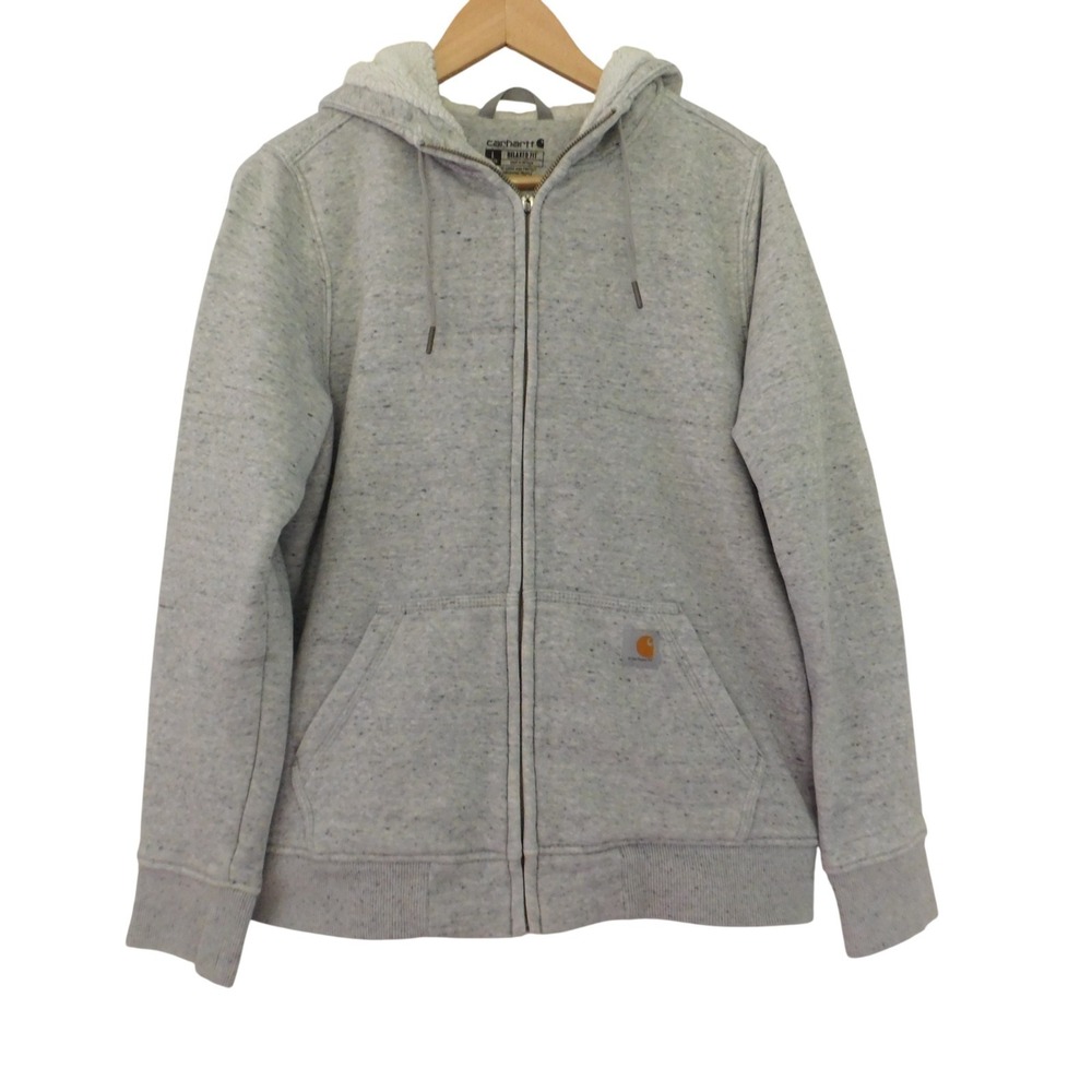 Carhartt Sherpa Lined Full Zip Hoodie Gray Hooded Sweatshirt Relaxed Womens Sz L